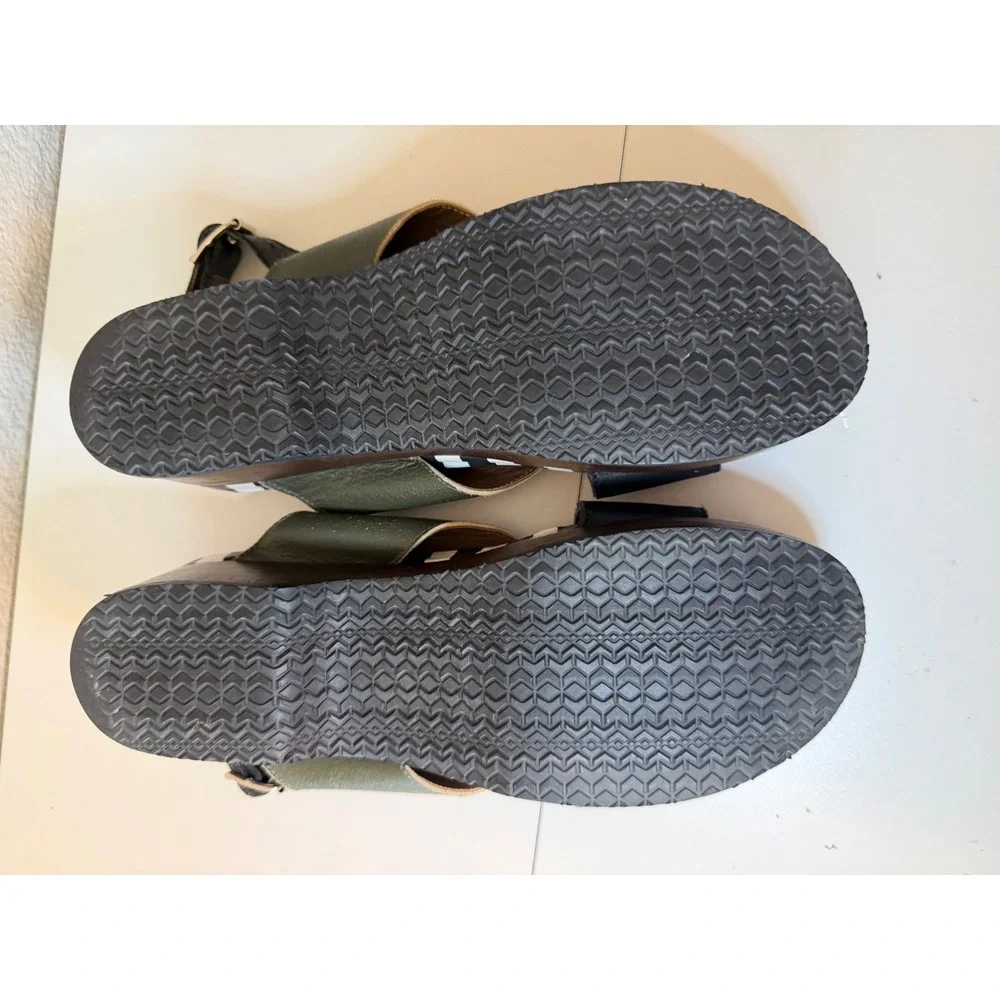 Marni Olive Green Leather Espadrille Platform Slingback Sandals Striped Trim
